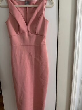 ASOS Dusty Pink V-Neck Midi Sheath Dress